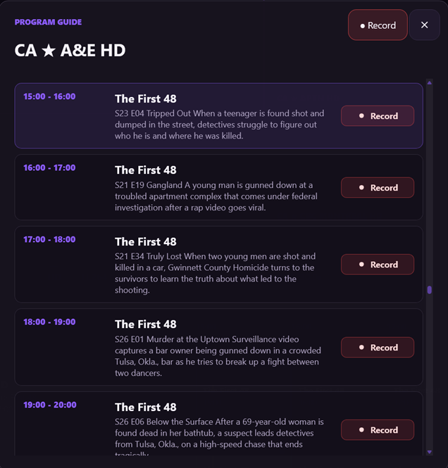 Quvito's live TV guide with a full electronic programme guide