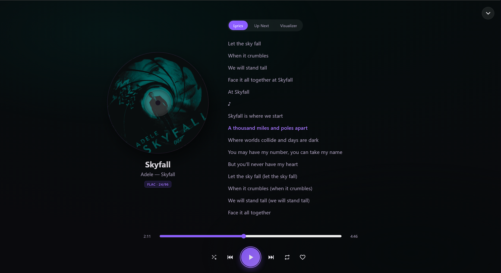 Quvito's music player with album art and a live visualizer